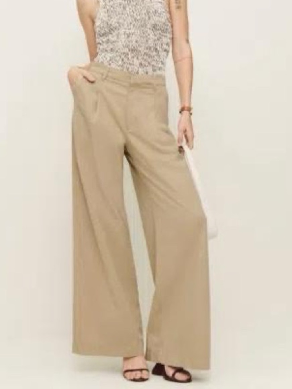 Reformation Malia Mid Rise Wide Leg Twill Trouser Pants size 28